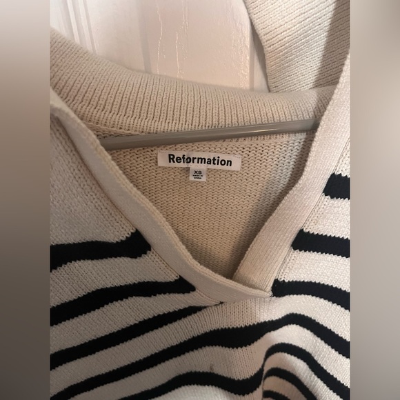 Reformation Francesco Polo Sweater Long Sleeve Stripes Cotton Extra Small - Picture 3 of 5